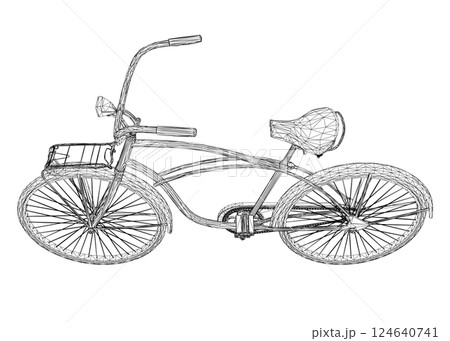 Wireframe vintage bicycle, vector. Black and white retro bicycle. 3D 124640741