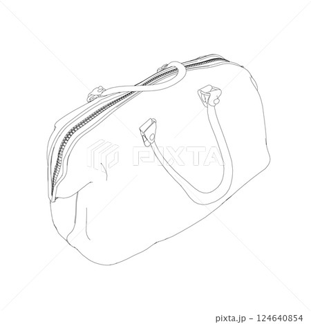 Outline Leather handbags. Luxury modern hand bag with handle, clutch and accessory vector illustration. Cosmetic case bag, Travel toiletry portable bag with handle, small zip bag vector template 124640854