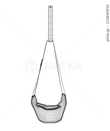 Old fashioned, retro style waist bag, fashion accessory from 90s, wireframe vector illustration isolated on white background. Waist bag, fashion belt pouch wireframe. 3D. 124640856