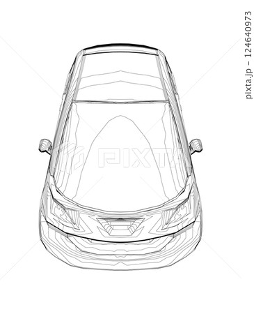 Vector flat illustration of contour small car. City car blueprint. Blank compact car template for branding or advertising. Food delivery car 124640973
