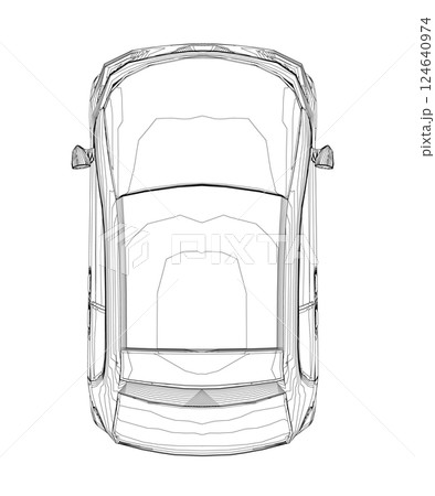 Vector flat illustration of contour small car. City car blueprint. Blank compact car template for branding or advertising. Food delivery car 124640974