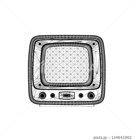 Retro wireframe Vector Television, TV vector Illustration. Vector hand drawn of the square TV 124641002
