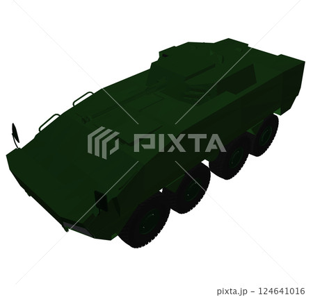 Green polygonal Armored troop carrier. Military machinery drawing vector illustration. BTR 3D 124641016