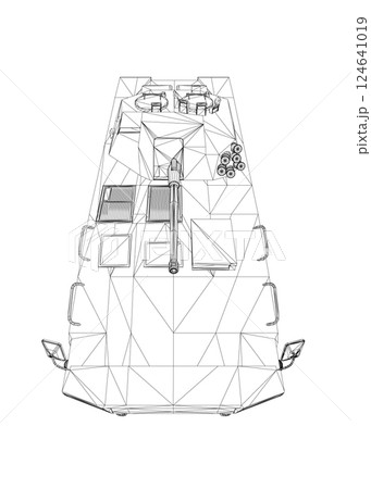 Wireframe Armored troop carrier. Military machinery drawing vector illustration. BTR 3D 124641019