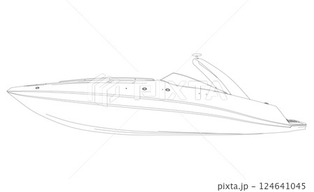 Outline Speedboat isolated vector illustration. Luxury and expensive boat Outline Speedboat isolated vector illustration. Luxury and expensive boat 124641045