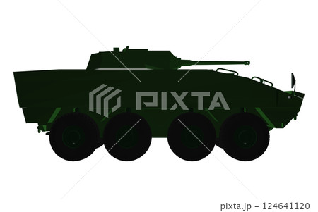 Green polygonal Armored troop carrier. Military machinery drawing vector illustration. BTR 3D 124641120