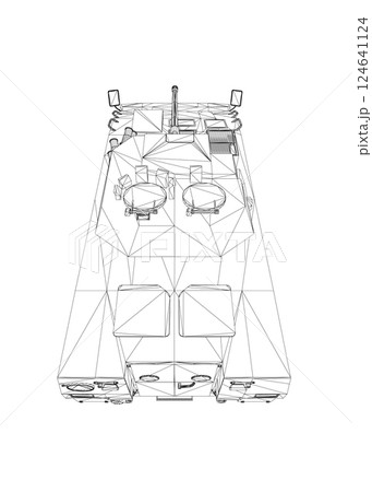 Wireframe Armored troop carrier. Military machinery drawing vector illustration. BTR 3D 124641124