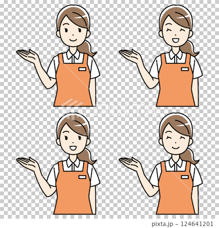 指導帶著微笑的圍裙的女人的插圖 124641201