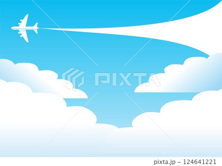 飛行機　夏　空　雲　フレーム　バナー　背景　壁紙　イラスト素材 124641221