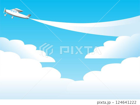 飛行機　セスナ機　夏　空　雲　フレーム　バナー　背景　壁紙　イラスト素材 124641222