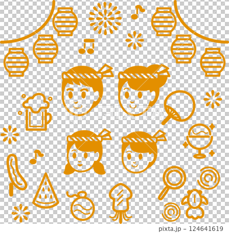 アイコン ファミリー キッズ 夏 お祭り 人物 家族 子供 ピクトグラム 線 イラスト素材セット アイコン ファミリー キッズ 夏 お祭り 人物 家族 子供 ピクトグラム 線 イラスト素材セット 124641619
