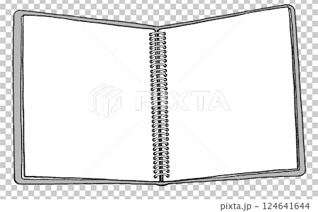 Monochrome illustration of an open blank spiral notebook Monochrome illustration of an open blank spiral notebook 124641644