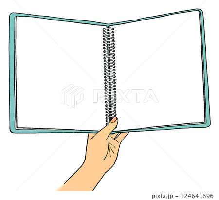 左手で開かれている無地のリングノート 左手で開かれている無地のリングノート 124641696