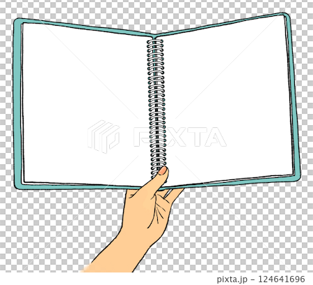 左手で開かれている無地のリングノート 左手で開かれている無地のリングノート 124641696