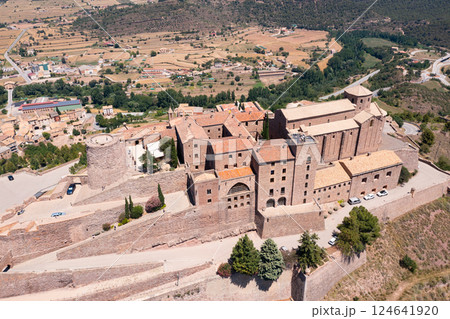 Aerial view of walled fortified castle of Cardona, Catalonia, Spain Aerial view of walled fortified castle of Cardona, Catalonia, Spain 124641920