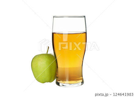 PNG, Glass of apple cider and whole apple, isolated on white background 124641983