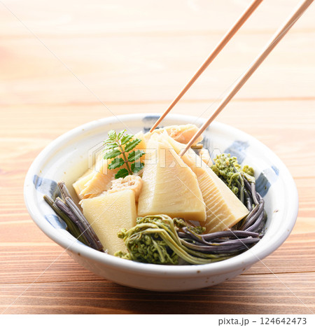 春の味覚　竹の子とわらびの煮物 124642473