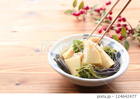 春の味覚 竹の子とわらびの煮物 春の味覚 竹の子とわらびの煮物 124642477