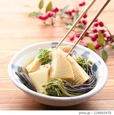 春の味覚　竹の子とわらびの煮物 124642478