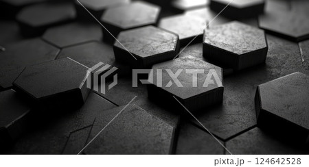 Elegant hexagonal pattern with embossed texture in a monochrome color scheme Elegant hexagonal pattern with embossed texture in a monochrome color scheme 124642528