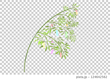 用紙條和裝飾品製成的大型七夕竹子裝飾 124642562