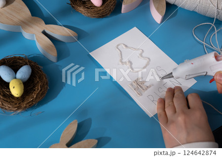 Drawing Easter angel CHRIST IS RISEN words Storytelling of creating craft Easter greeting card holiday present. Tactile hand-on activity. Master class progress of creative me-made gifts. Seasonal Drawing Easter angel CHRIST IS RISEN words Storytelling of creating craft Easter greeting card holiday present. Tactile hand-on activity. Master class progress of creative me-made gifts. Seasonal 124642874