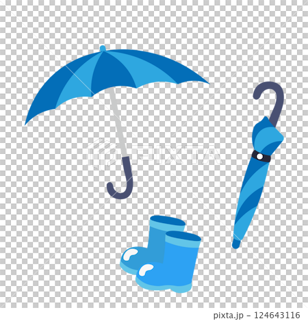 青い傘と青い長靴のベクターイラスト 124643116