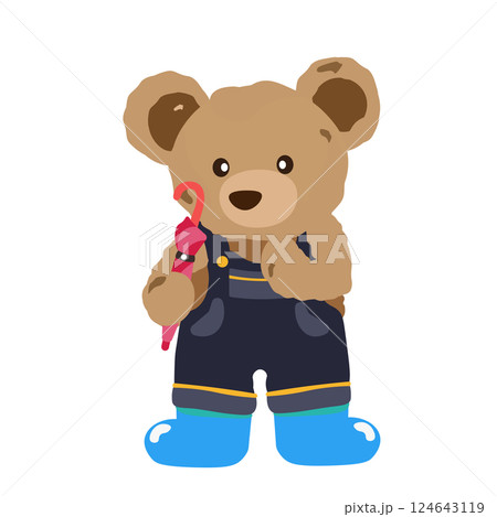 傘をもって考えているクマのぬいぐるみのイラスト 124643119
