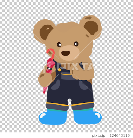 傘をもって考えているクマのぬいぐるみのイラスト 124643119