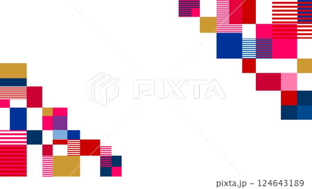 幾何学模様　フレーム　四角形　ボーダー　白背景　赤色　紺色　 124643189
