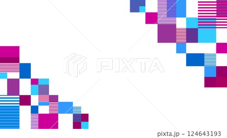 幾何学模様　フレーム　四角形　ボーダー　白背景　ブルー　パープル 124643193