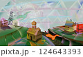 Surreal Fantasy Village Landscape illustration 124643393