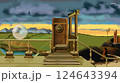 Surreal Landscape with Ancient Ruins illustration 124643394