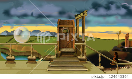 Surreal Landscape with Ancient Ruins illustration Surreal Landscape with Ancient Ruins illustration 124643394