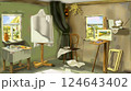 Cozy Artist Studio with Sunlit Windows  illustration 124643402