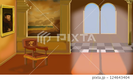 Elegant Interior with Classical Paintings illustration 124643404