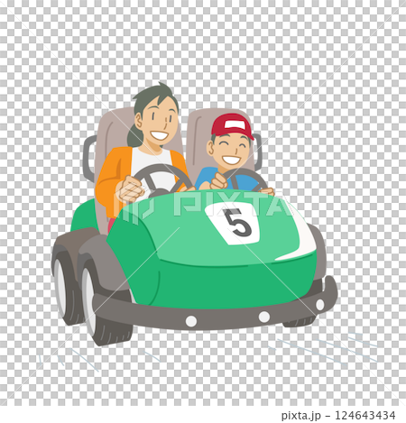 ゴーカートに乗った母親と子供 124643434