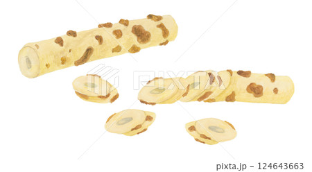 水彩で描いた焼きちくわのイラスト 124643663