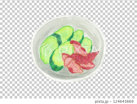 醃黃瓜和醃柴犬的水彩畫 醃黃瓜和醃柴犬的水彩畫 124643669