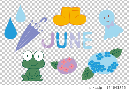 Rainy season illustration material set, color 124643836