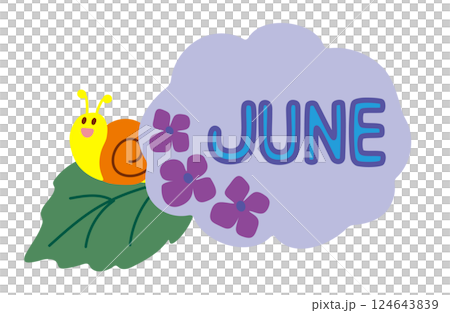 June - Hydrangea and snail illustration, color June - Hydrangea and snail illustration, color 124643839