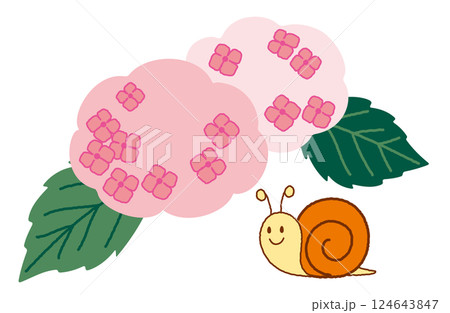 紫陽花とカタツムリのイラスト素材・カラー 124643847