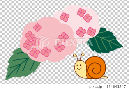紫陽花とカタツムリのイラスト素材・カラー 124643847