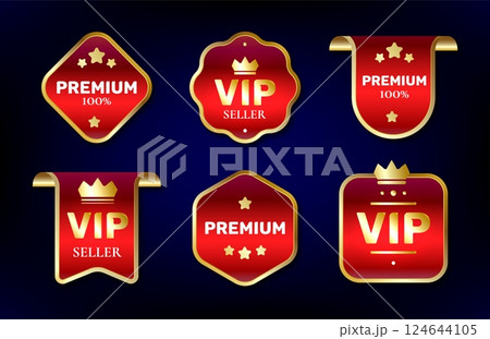 Red vip labels set with golden frame 124644105