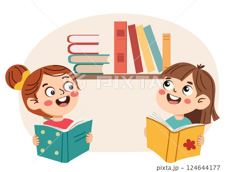 happy reading  books children or studying kids 124644177