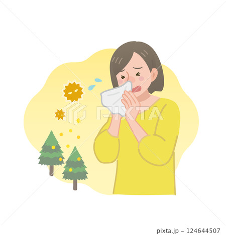 花粉症で苦しむ女性 花粉症で苦しむ女性 124644507