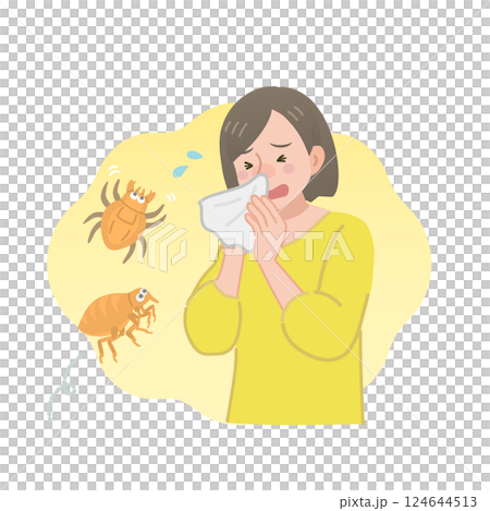 A woman suffering from allergies caused by house dust A woman suffering from allergies caused by house dust 124644513