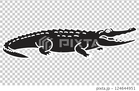 Simple black and white illustration icon of a crocodile with its mouth open 124644951