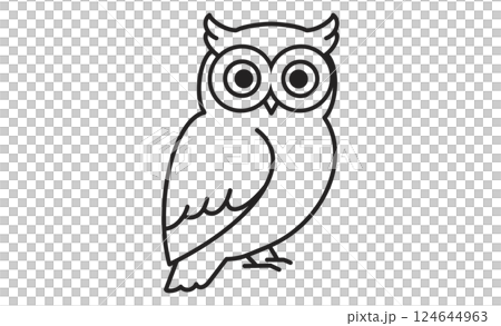 A simple line drawing illustration icon of an owl with distinctive round eyes A simple line drawing illustration icon of an owl with distinctive round eyes 124644963