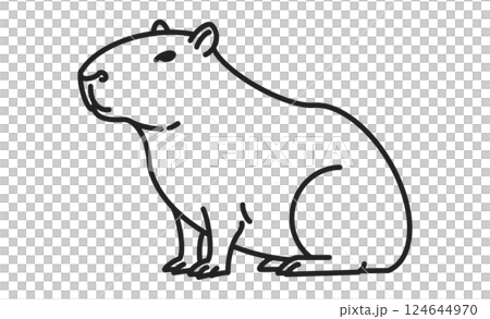 坐著的水豚的簡單線條畫插圖圖標 124644970